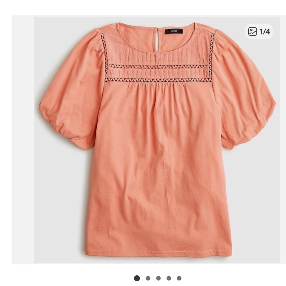 J.Crew Womens Salmon Pink Puff Sleeve Ladder Lace Pintuck Blouse XS BP030